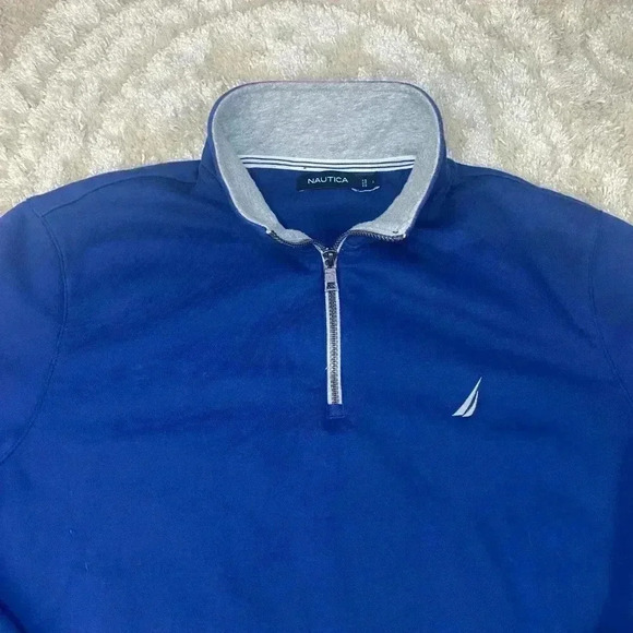 NAUTICA 1/4 Quarter Zip Cotton Blend Jumper Sweatshirt Mens Size L - Picture 3 of 10